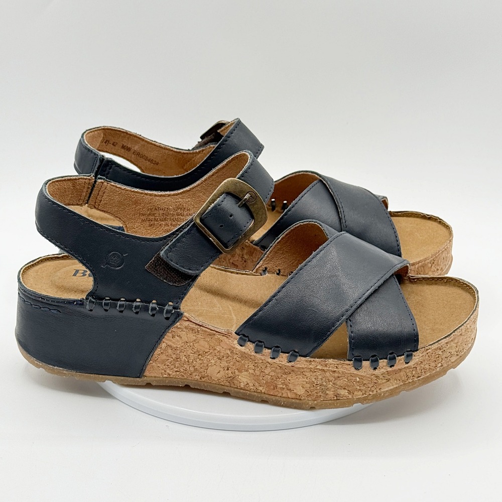 Born Kaiya Strappy Leather Platform Sandal / Size 10 Womens / Navy Blue NEW